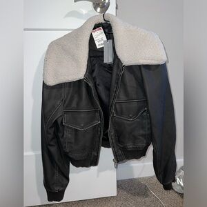 Blank NYC Black Bomber Jacket with Cream Collar